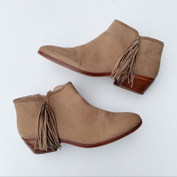 Sam Edelman Shoes - Sam Edelman Tan Leather Ankle Fringe Booties Size8